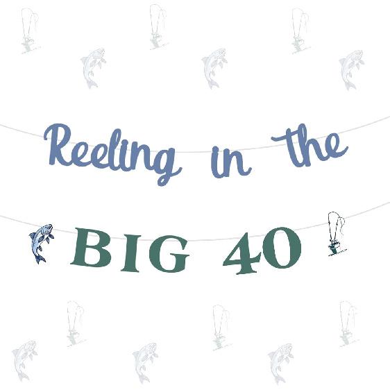 Reeling In The Big 40 Banner Fishing 40th Birthday Party Decorations for Men Gone Fishing Fishing String Hanging Banner Happy Retirement Fisherman