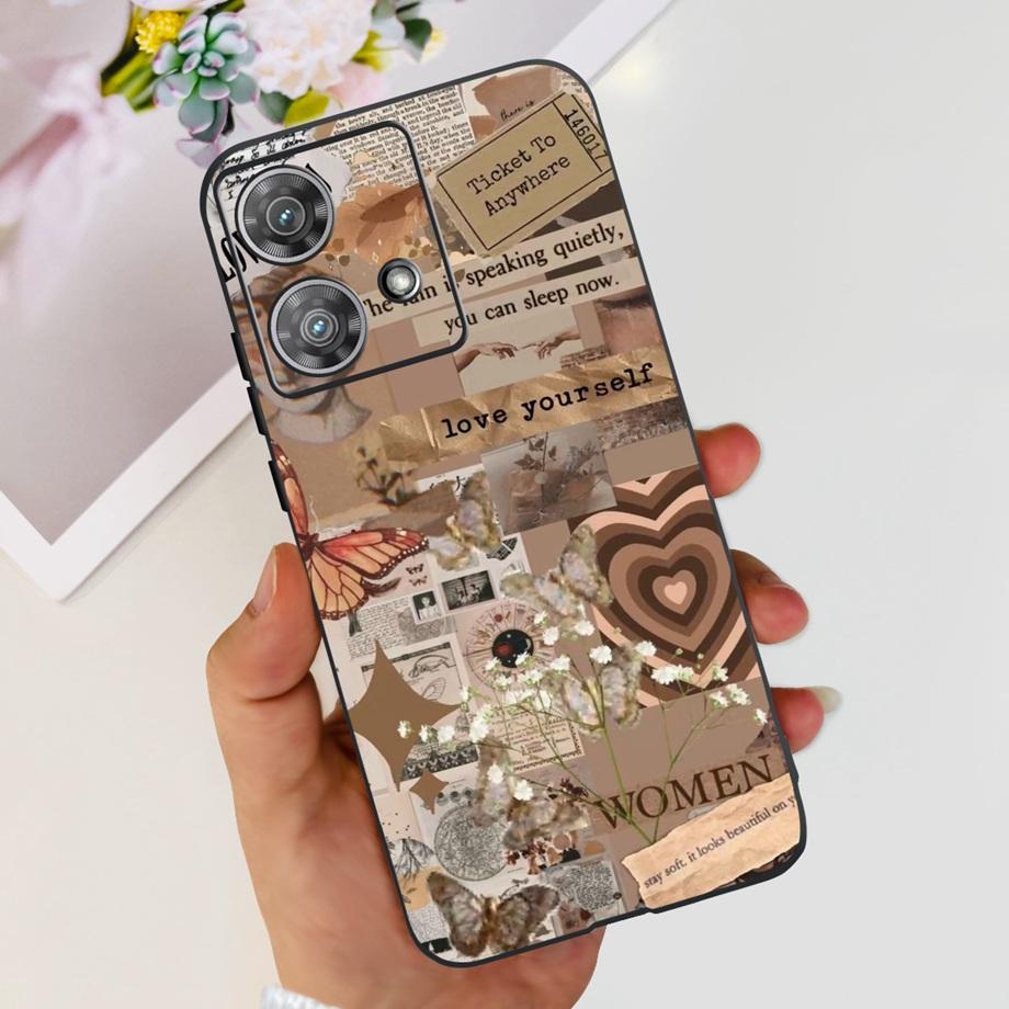 For Motorola Moto Edge 40 Neo 5G Case Black Matte Cases With Pattern Print Soft Liquid Silicone Cover For Motorola Edge40 Fundas