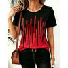 Moda Donna Girocollo Manica Corta Stampa Colore 3D Casual T-shirt Casual a Manica Corta Girocollo