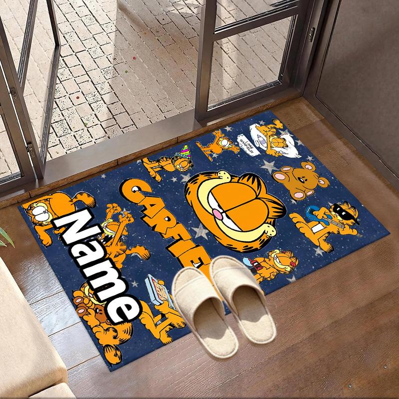 Custom Name Personalized Garfield Print Carpet, Versatile Home Decor Rug, for Playroom, Apartment, Balcony, Entryway, Hallway Gift