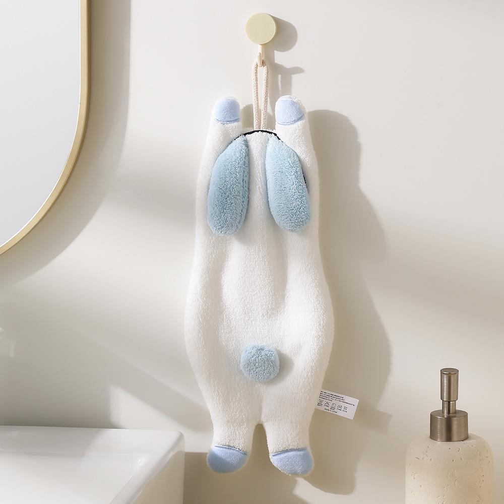 Cute Animal Coral Fleece Hanging Towel - Quick Dry, Absorbent, Creative Design 15x35