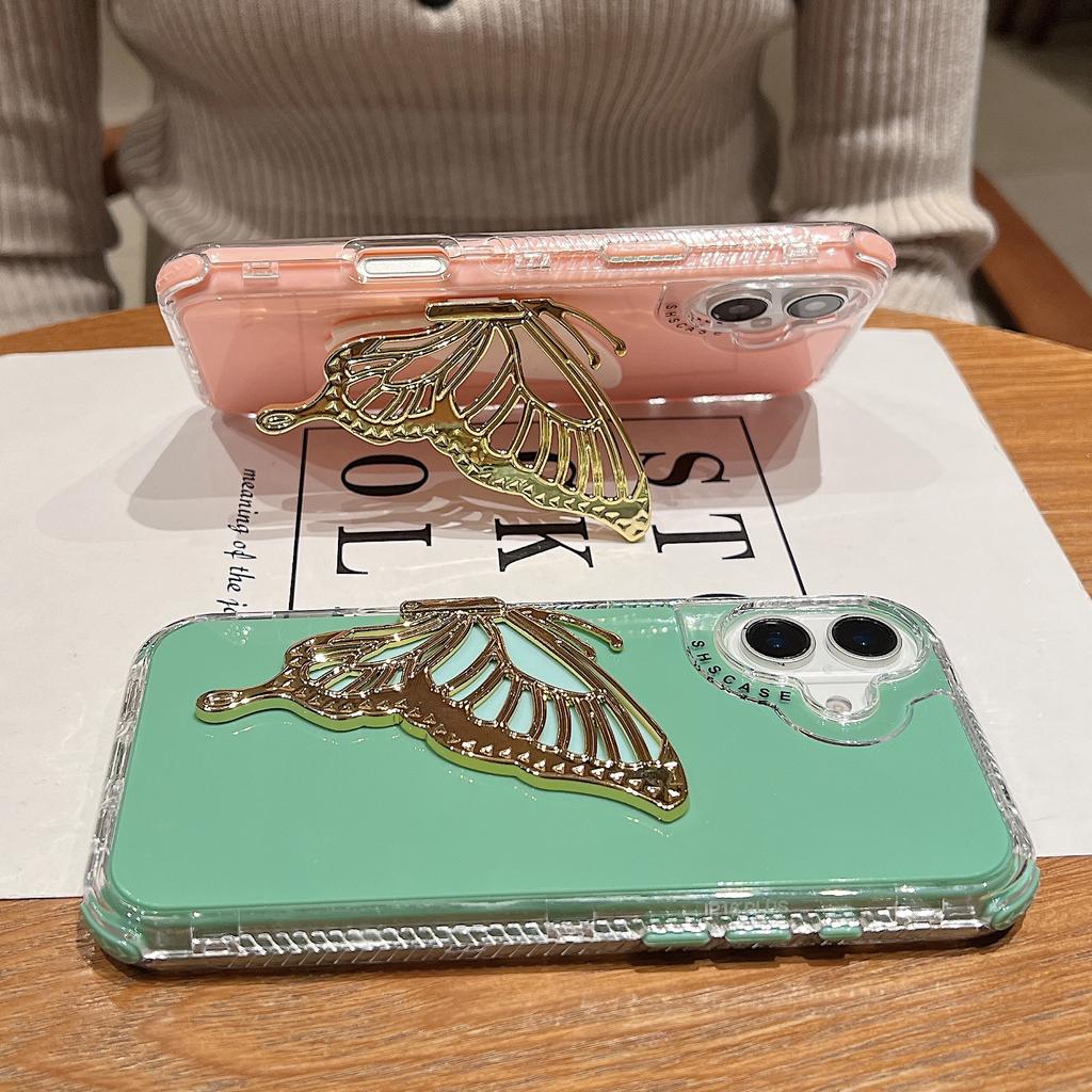 For iPhone 16 Plus Case Butterfly Kickstand TPU+PC Drop-Proof Phone Cover