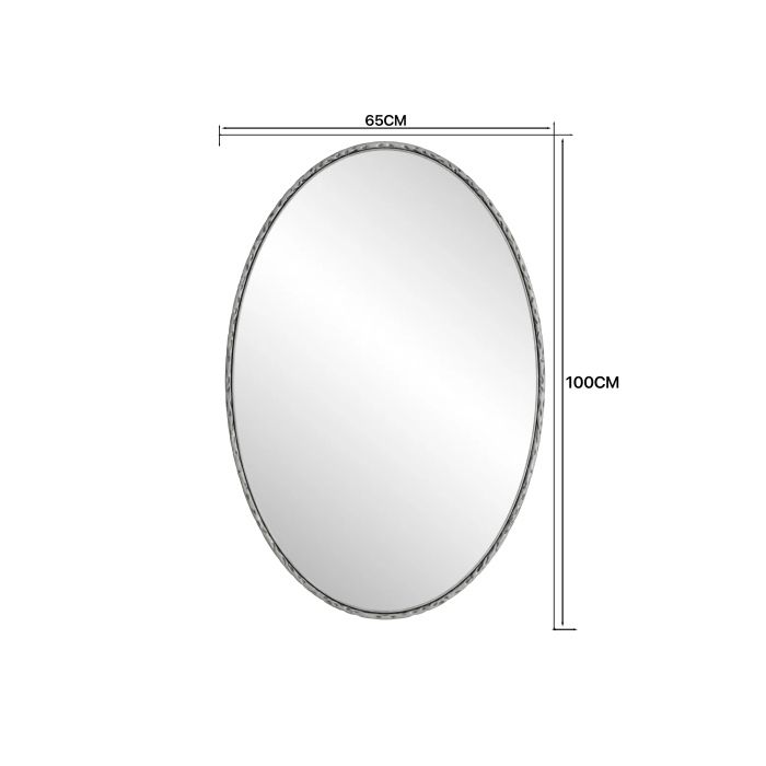 Ovaler Retro-Spiegel aus Schmiedeeisen, Antik-Effekt, zum Aufhängen an der Wand, geeignet für das Badezimmer, das Schlafzimmer, das Wohnzimmer(Silber)