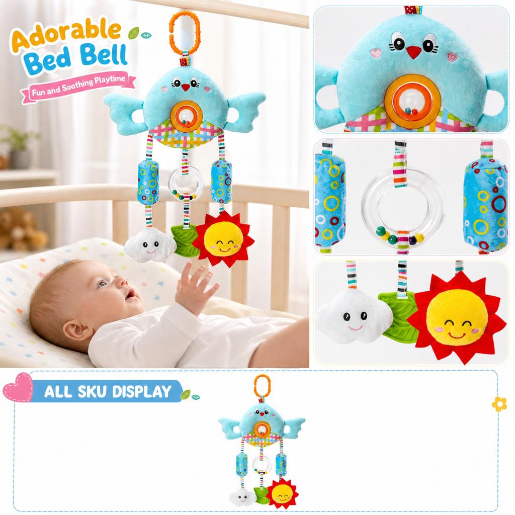 Baby Mobile with Hanging Plush Toys and Beads for Newborns