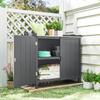 Freestanding Garden Storage Cabinet, 2-in-1 Double-Door Potting Table, Galvanized Top, Grey