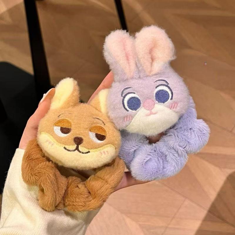 Cute Judy Nick Plush Hair Ties Women's Fluffy Plush Ears Hair Bow Cartoon Bunny Fox Hair Bands Hair Accessories Christmas Gift Idea