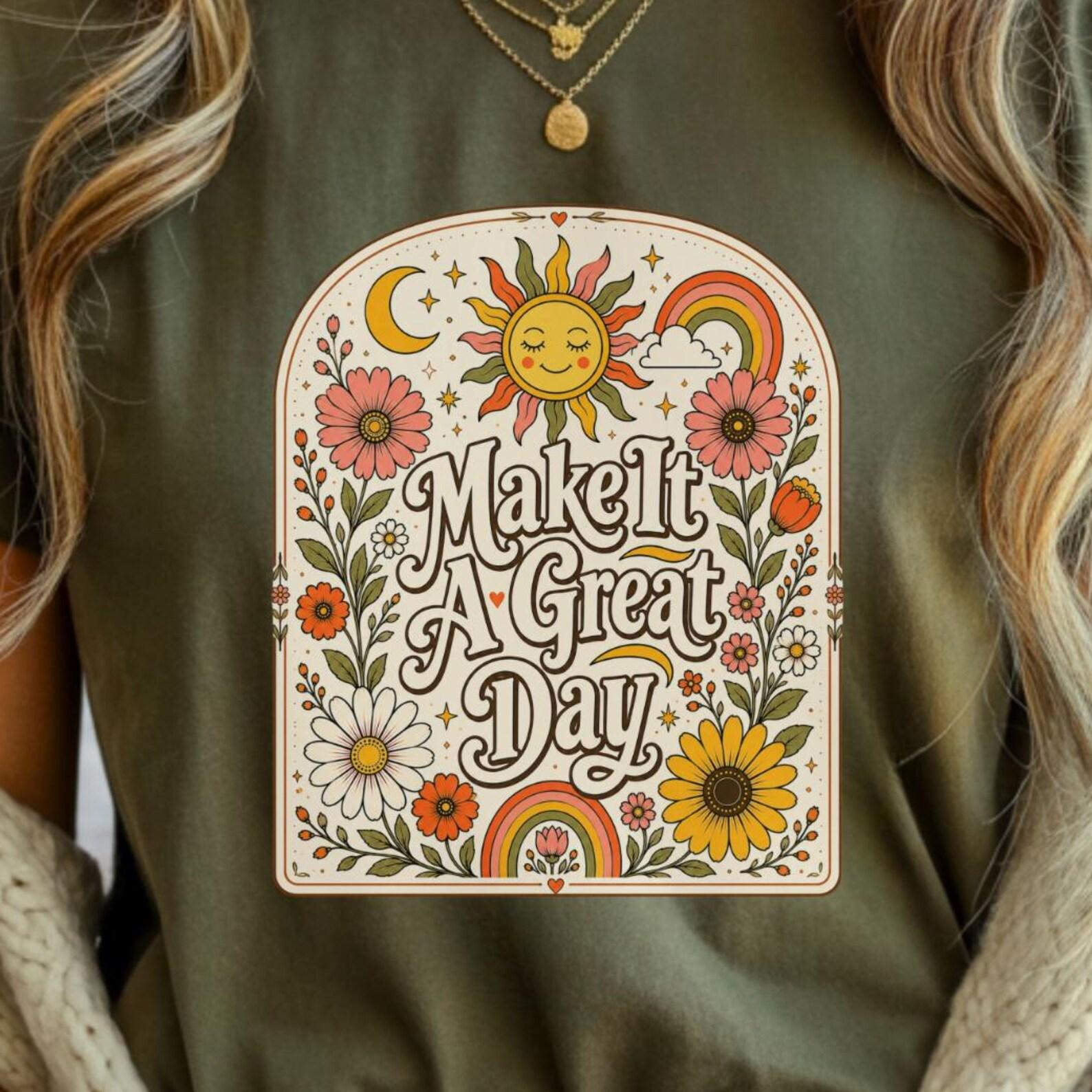 Retro Boho Floral Graphic Tee | Make It A Day Shirt | Positive Vibes S
