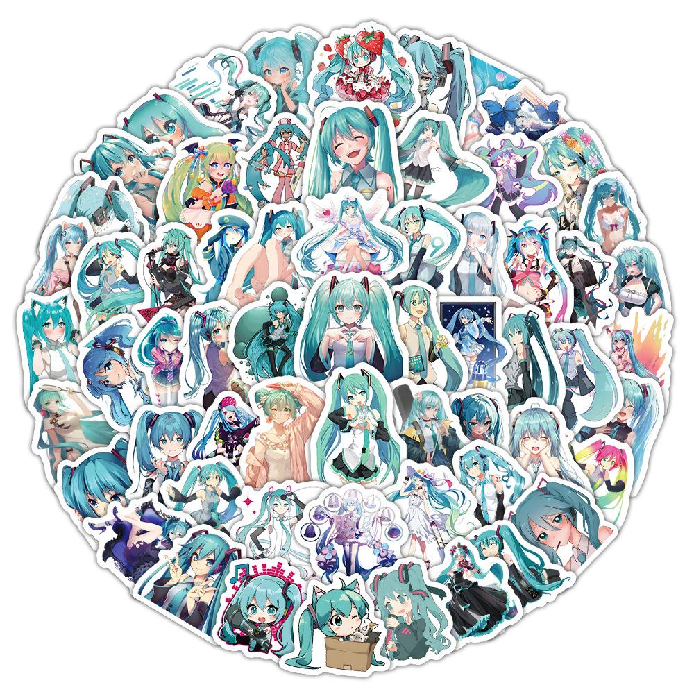 103 Pcs Cute Cartoon Hatsune Miku Sticker Waterproof Vinyl for Laptop Guitar Skateboard Luggage Graffiti Sticker Kid Party Gift 3-8CM