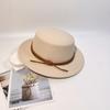 New Leather Rope Flat-top Woolen Top Hat Women's Autumn and Winter Temperament Elegant and Fashionable Versatile Flat-brimmed Felt Hat Men's Stage