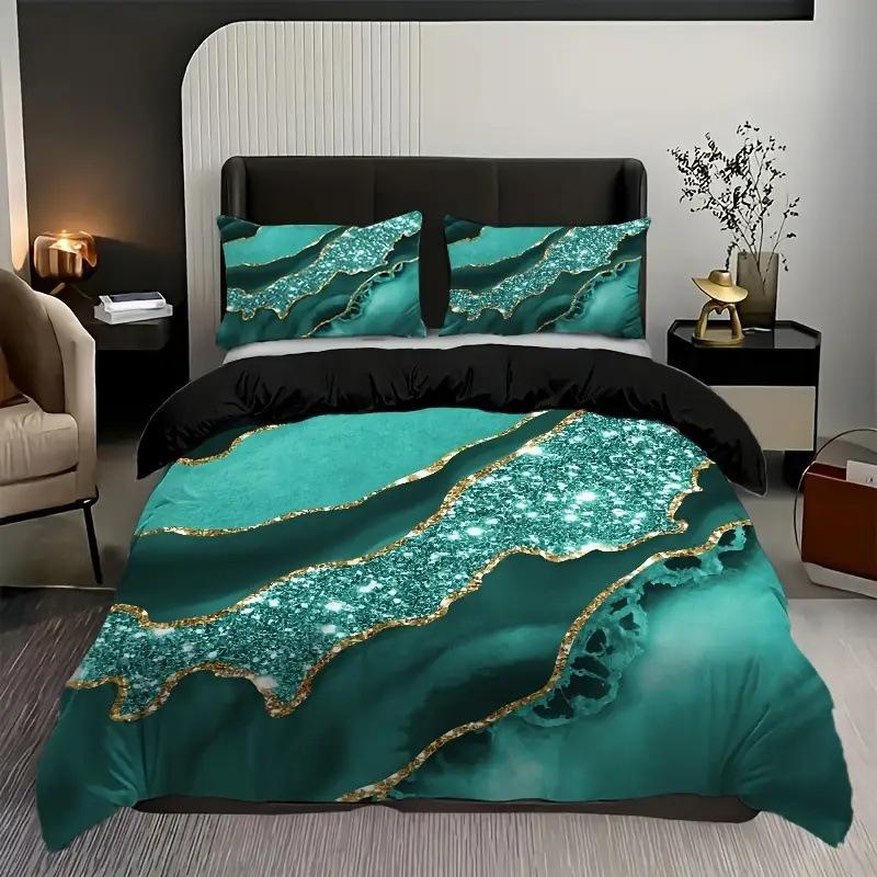 Black And Green Marble Bedding Digital Printing Three-Piece Set Nordic Luxury Design Home Textiles