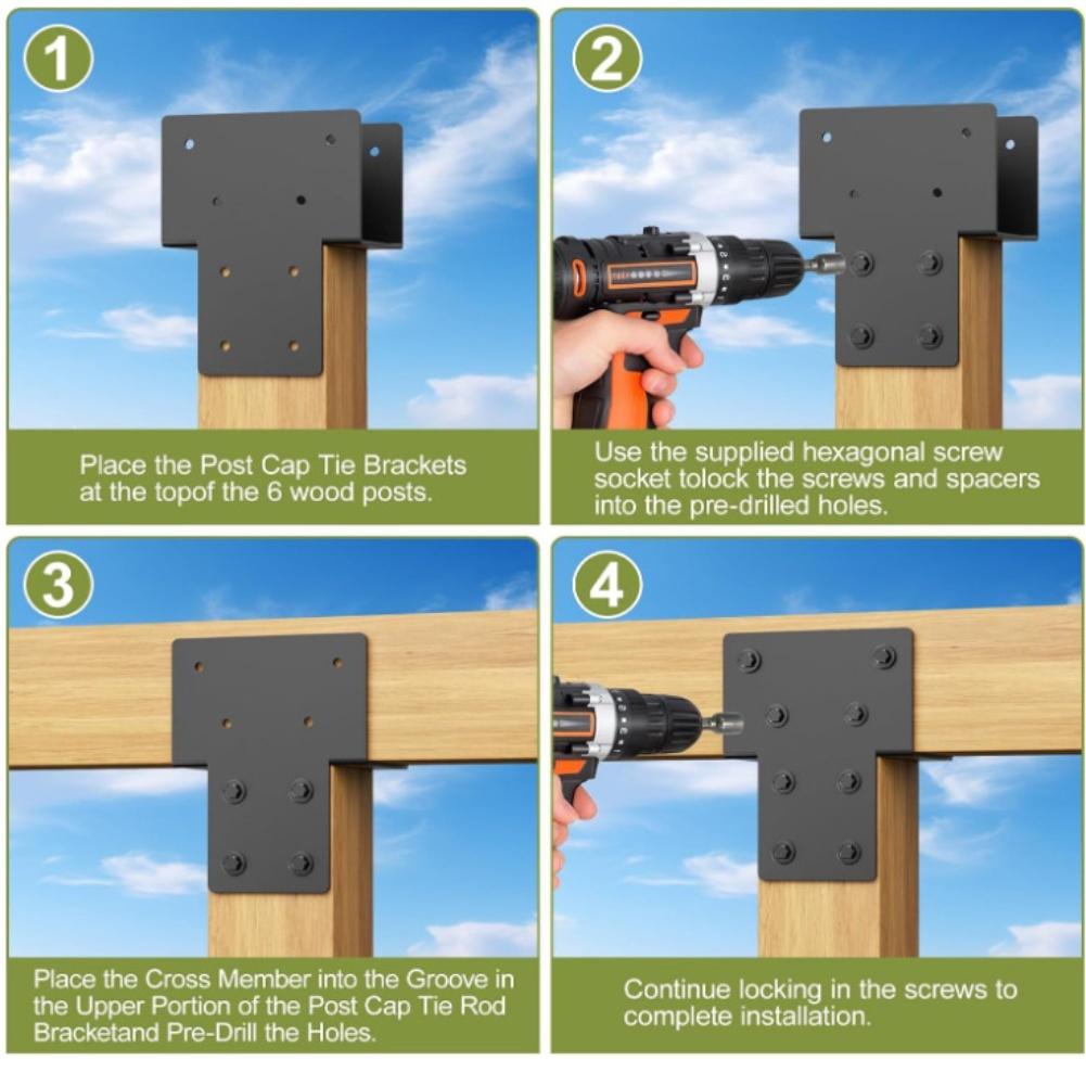 Kraftig galvaniserad stålpergolaanslutningsfäste Kit För trästolpar Upphöjt trästativ T-fästen Pergolafästen