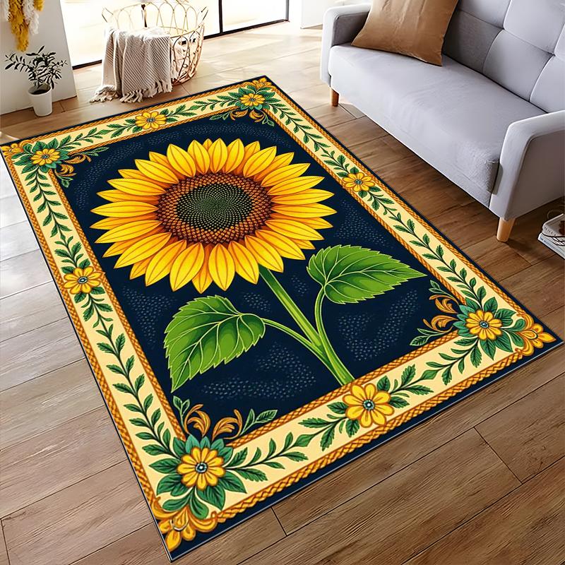 "Vibrant Sunflower Pattern Decor Rug - Non-slip Rug Suitable for Living Room and Bedroom Sofas"