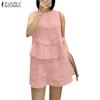 ZANZEA Womens Sleeveless Tank Tops and Shorts Summer Two Piece Suit Sets