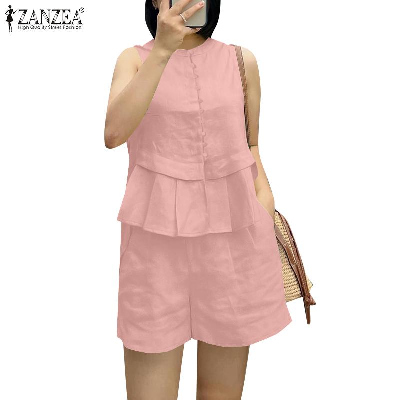 ZANZEA Womens Sleeveless Tank Tops and Shorts Summer Two Piece Suit Sets