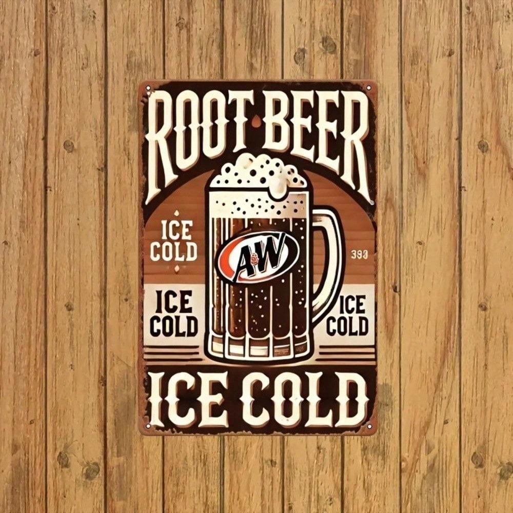A&W Root Beer Vintage Tin Sign Retro Metal Wall Art Rustic Americana Decor For Bar Kitchen Garage Man Cave