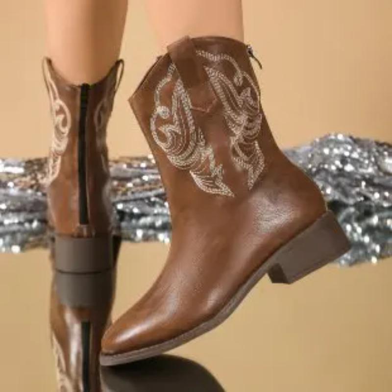 Embroidered Thread Boots For Women In Autumn And Winter Of , With A Stylish And Comfortable Midsole Design