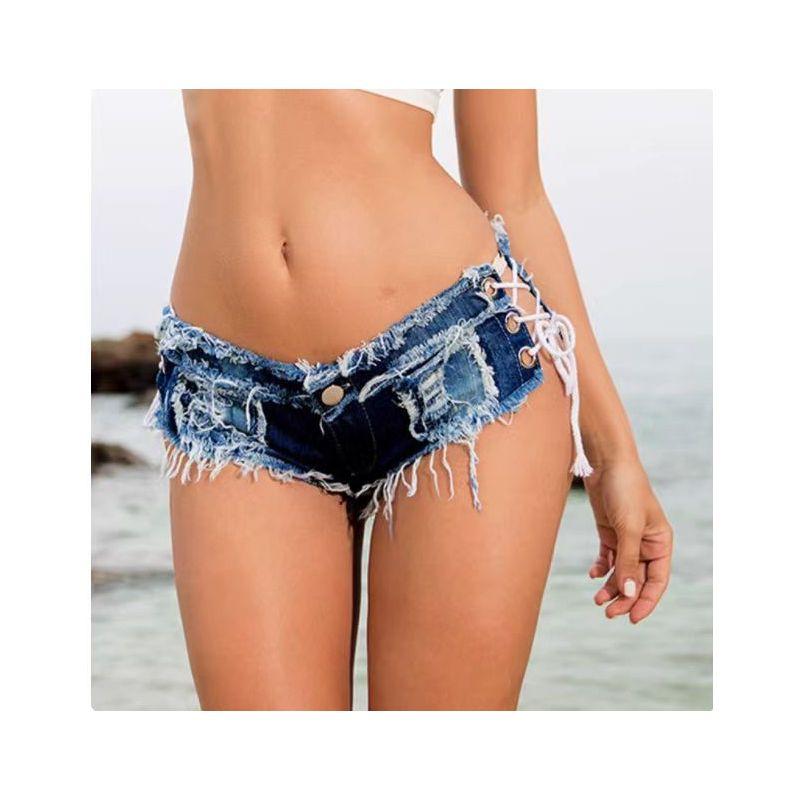

Nightclub Pants Fashion Sexy Exaggerated Ripped Ultra Short Denim Fashion Wind Beach Walking Convenient for Ladies Picture color S