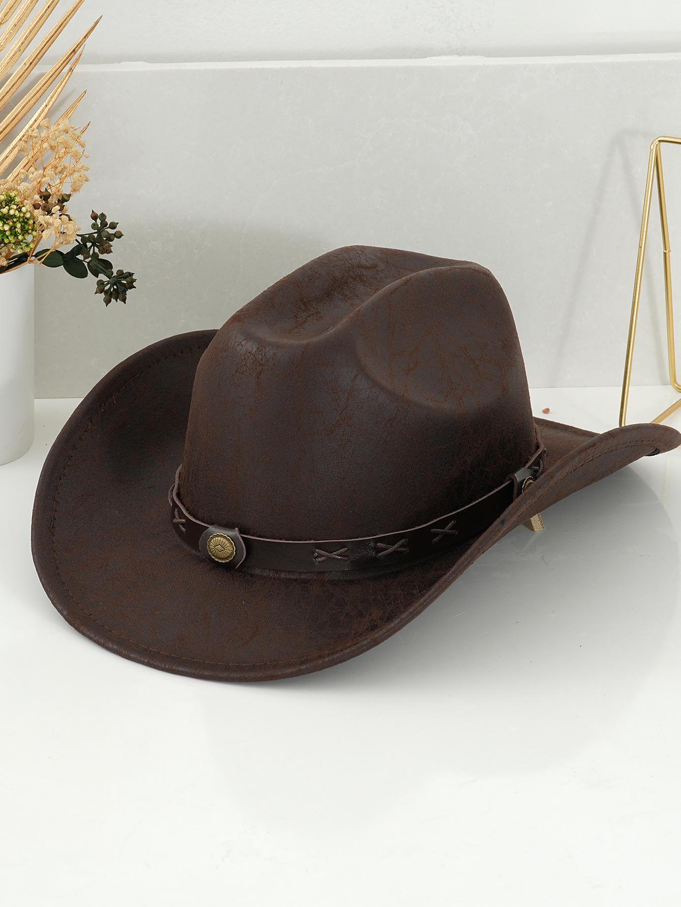 

Ковбойские шляпы в стиле унисекс в стиле вестерн: Металлические круглые и боковые узоры с пряжкой на ремне, идеально подходят для вечеринок и походов у костра buckle, M (56-58cm) золотой