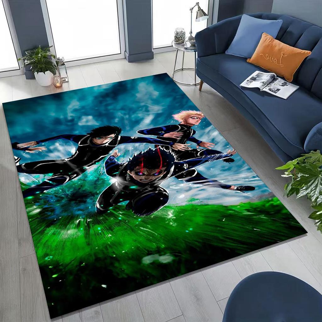 Cartoon BLUE LOCK Fußball Anime Isagi Teppich für Schlafzimmer Wohnzimmer Sofa Zuhause Fußmatte Dekor, Große Kinder Spiel Rutschfeste Bodenmatte