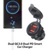 USB Charging Socket 12V-24V USB Power Outlet Double QC3.0+Double PD Type-C Outlet with Caps Voltmeter USB Port for Car