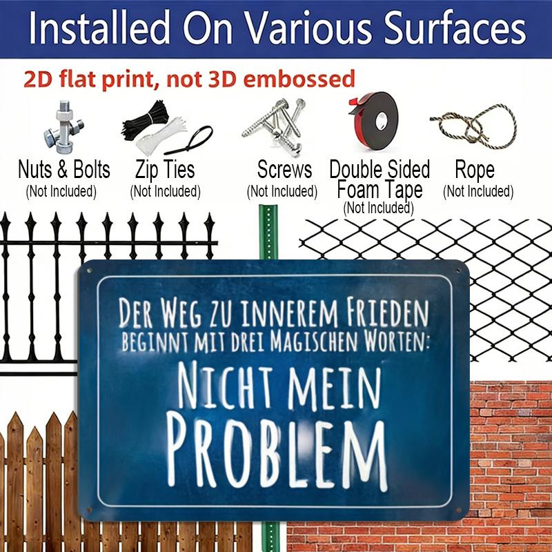 2D Flat 1pc "Nicht Mein Problem" Vintage Metal Sign - German Quote Wall Decor, 7.87x11.81inch, Aluminum Plaque with German Text, Ideal for Home