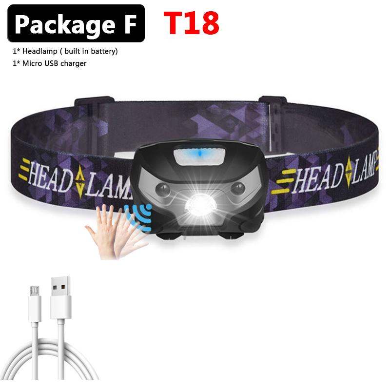 

Светодиодный налобный фонарь со встроенным аккумулятором, высокое качество XP-G Q5, сенсорный фонарик, лампа налобного света, белая лампа; Красный излучающий цветной свет Package F