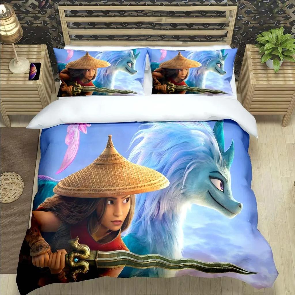 Mode Cartoon Raya und der letzte Drache Druck Bettwäschesets Bettzubehör Set Bettbezug Bettdecken-Set Bettwäscheset Geschenk