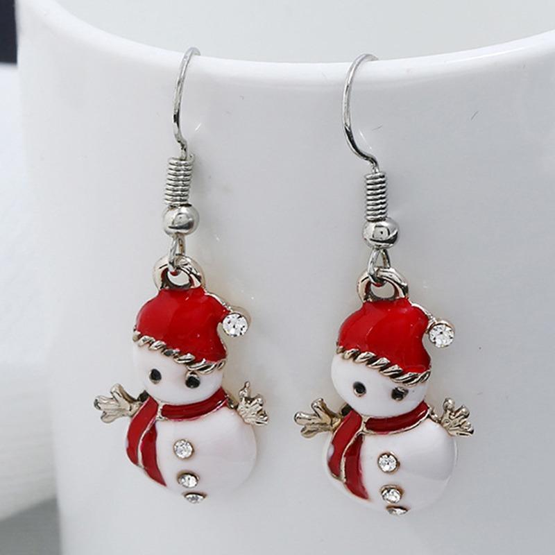 NEW 1pair Ear Hooks Women Christmas Jewelry Snowman Earrings Xmas Festival Gifts Creative Micro Inlaid Earrings Christmas Gifts