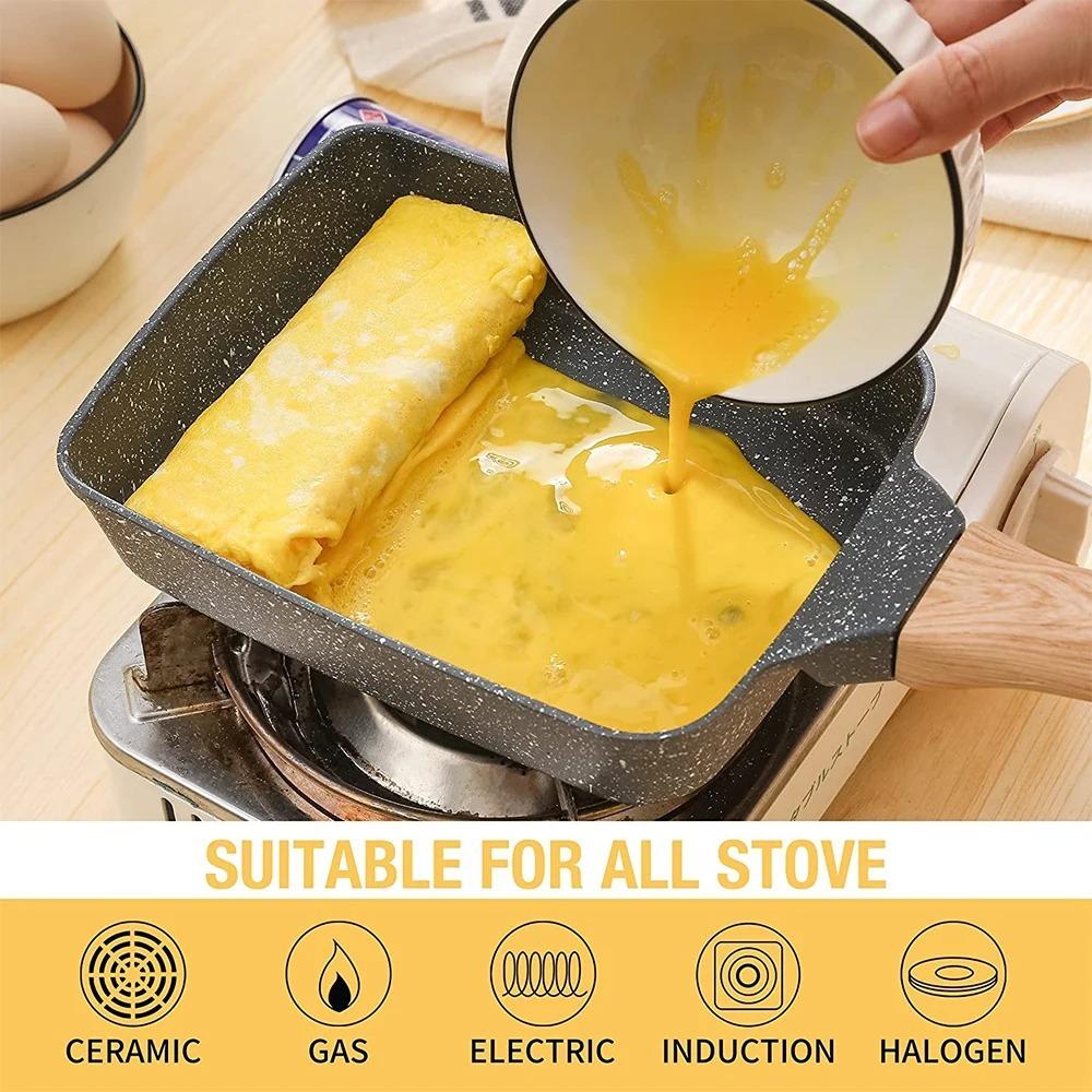 NonStick Egg Roll Pan Rectangle Breakfast Maker Mini Small Steak Frying Pan All Stove