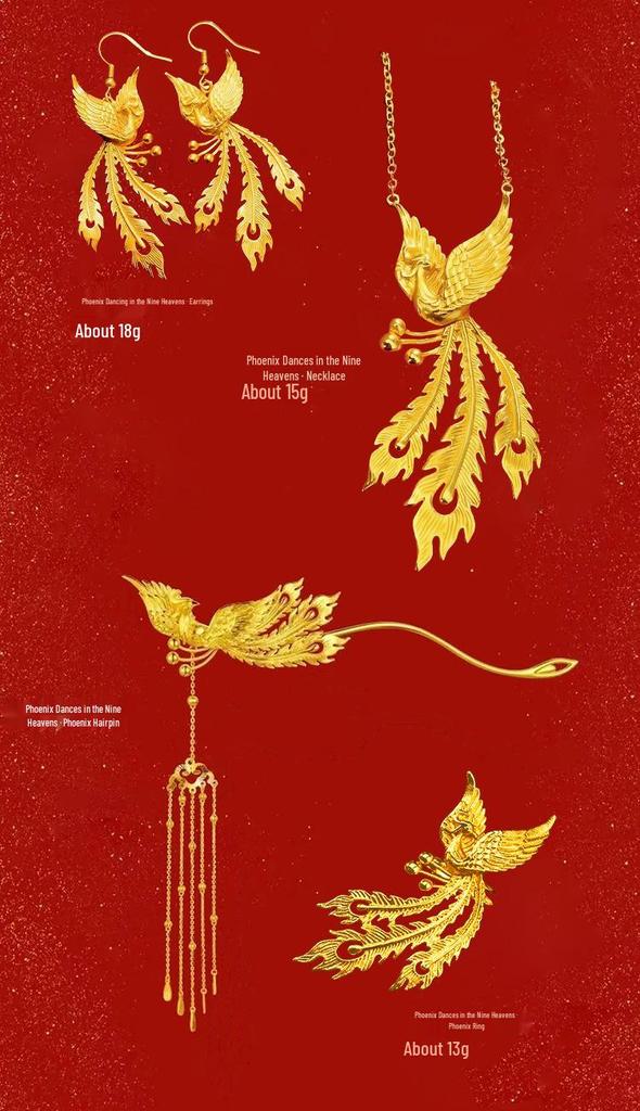 Phoenix Dance Gold-Plated Earrings for Women - Chinese Style Bridal Wedding Earrings