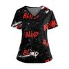 Halloween Print V Neck Short Sleeve Nurse Scrub Top with Double Pockets and Side Slit Hem for Healthcare Workers and Caregivers