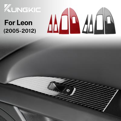 Real Soft Carbon Fiber For Seat Leon 2005 2006 2007 2008 2009 2010 2011 2012 Car 4-Door Window Button Panel Sticker Accessories