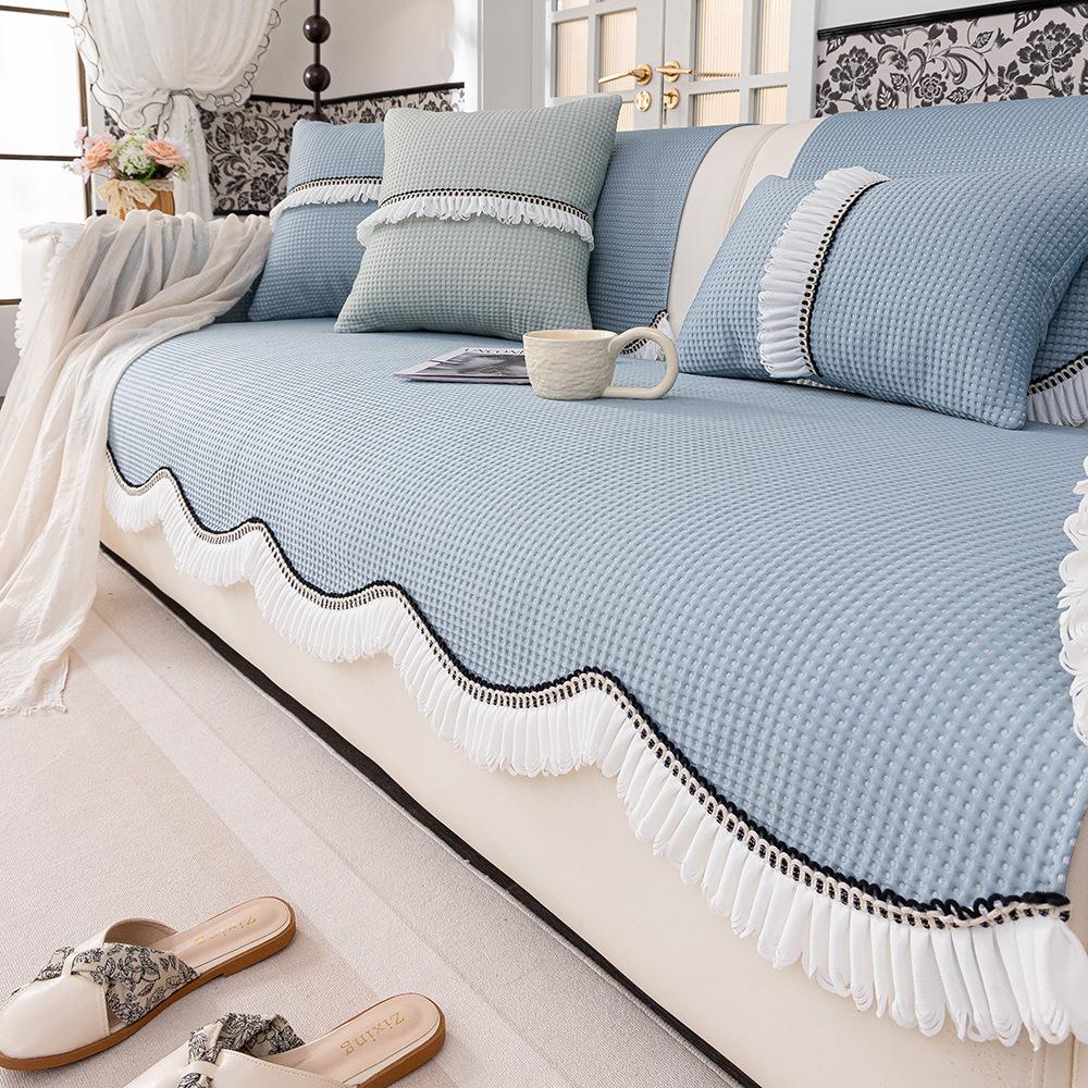 Summer Special-Shaped Cool Knitted Straight Row Sofa Cushion  New High-Grade Seat Cushion Non-Slip Light Luxury Cover Backrest Towel