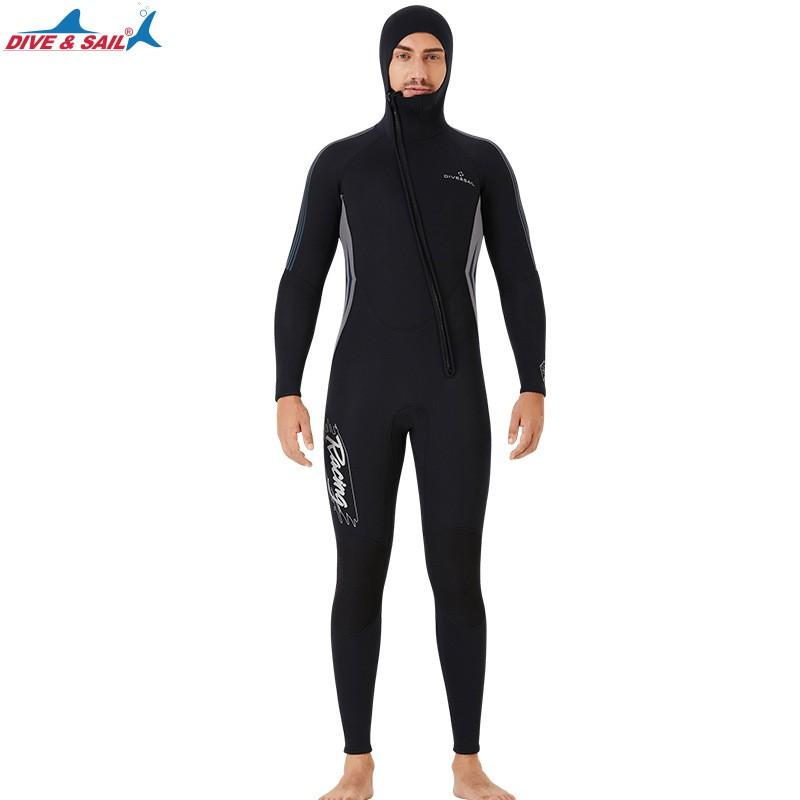 

Diving Suit Men s 3MM Hooded Thick Warm Swimsuit One-piece Cold-proof Snorkeling Surfing M серый