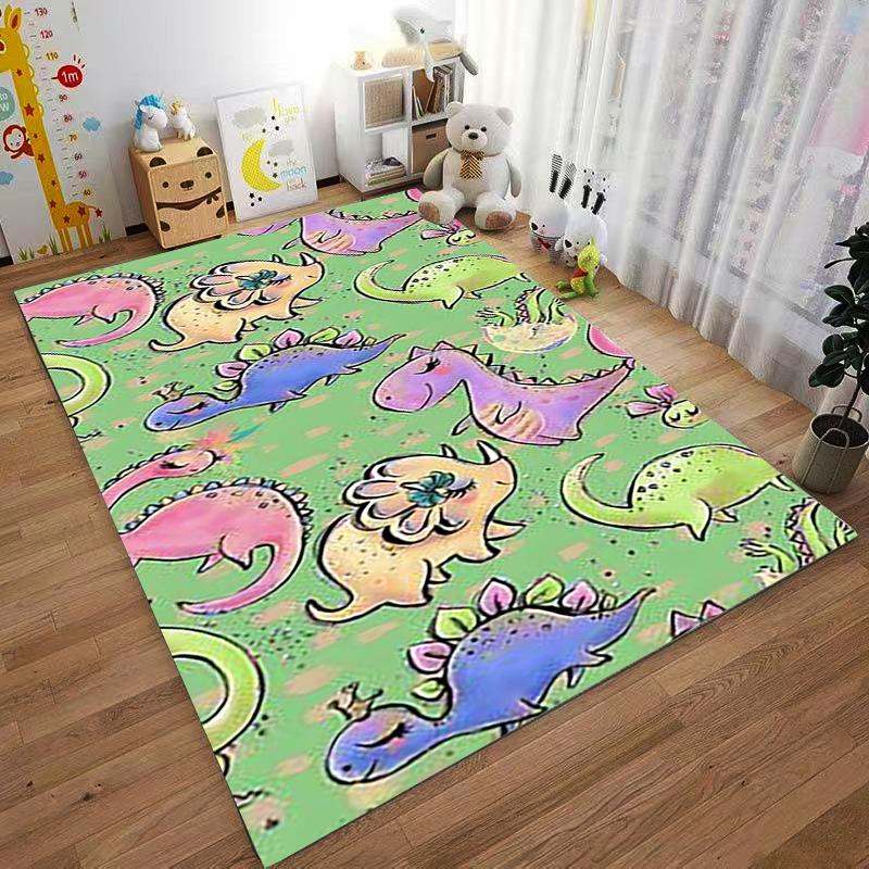 Colorful Dinosaur Pattern Carpet for Kids Room, Pink Green Design. Suitable for Use As an Anti-slip for Living Room Bedroom Sofas