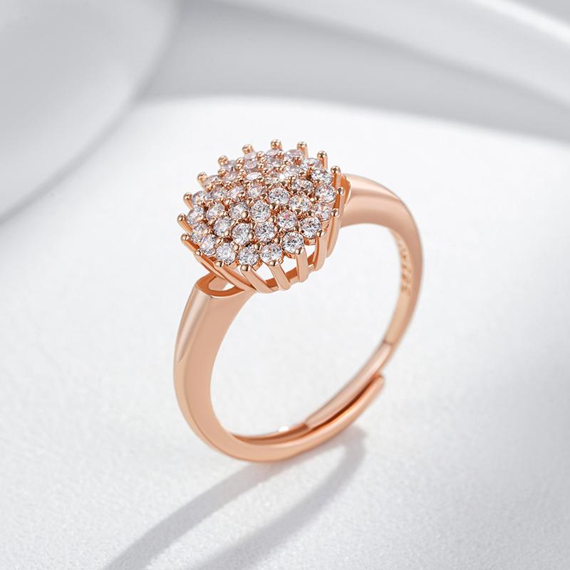 Rose Gold Color Crystal Flower Big Ring For Women Trendy Shiny Full Natural Zircon Accessories Fine Daily Jewelry