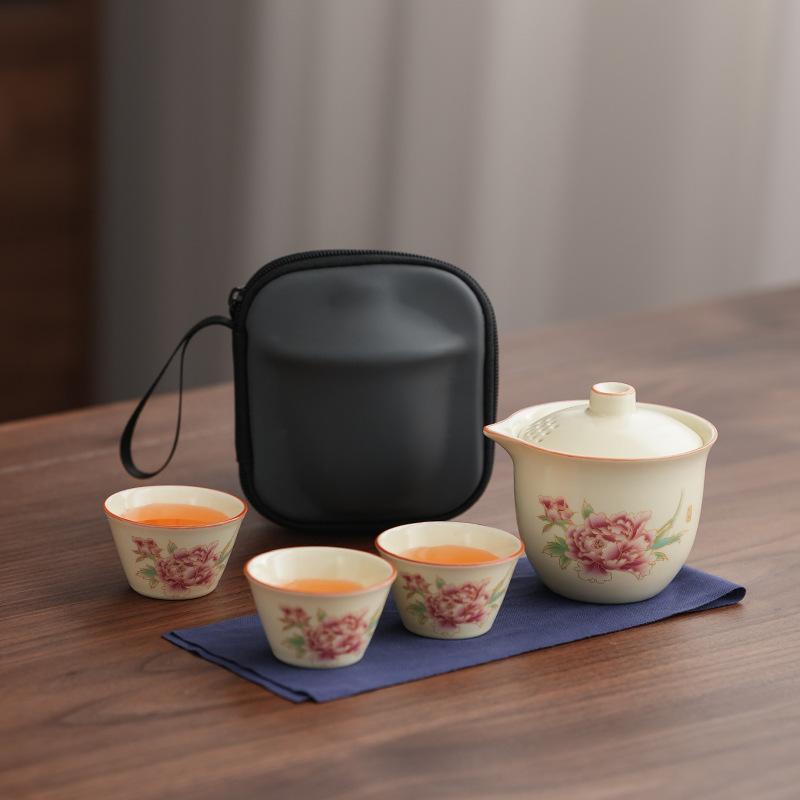 Simple Beige Ru Kiln Wisteria Flower Ceramic Teacup Household Outdoor Express Tea Tasting Cup Kung Fu Tea Set