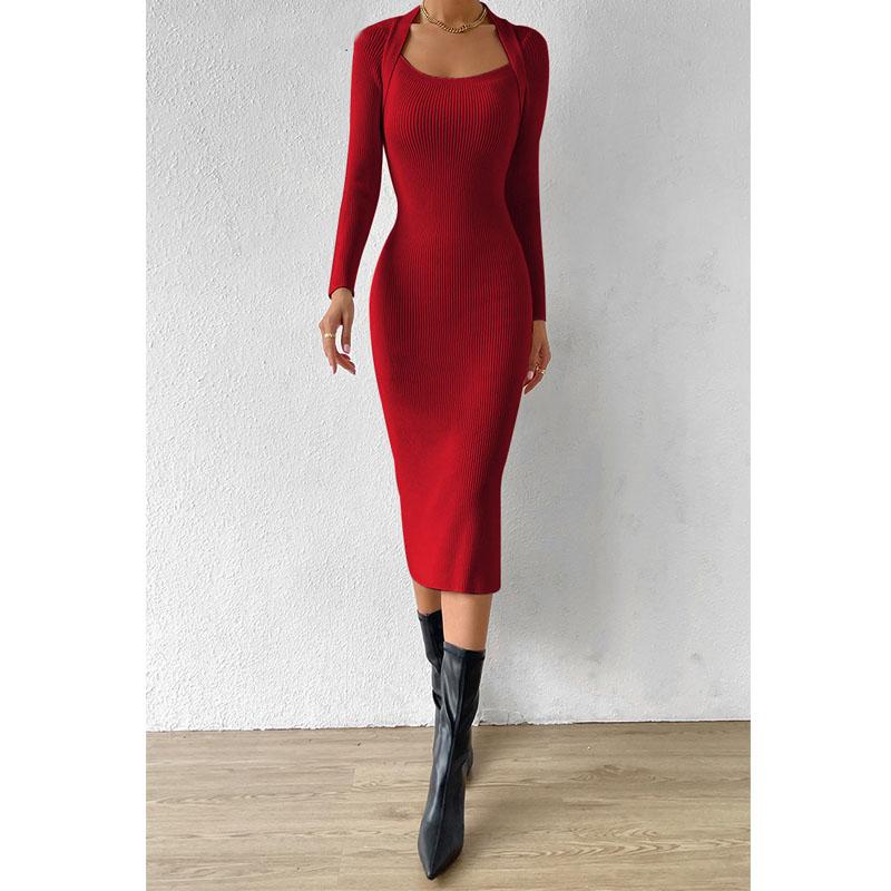 Autumn Winter Slim fit Twisted Split Mini Knitted Wool Sweater Dress