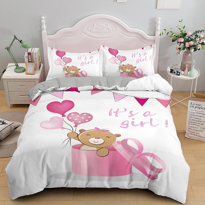 Cartoon Bear Duvet Cover Cute Animals Comforter Cover 2/3PCS Bedding Set Twin Full For Girls Children Kids's Bedroom