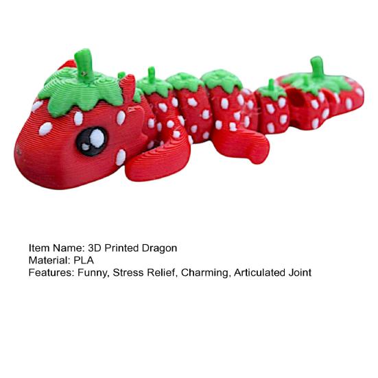 3D Printed Strawberry Dragon Flexible Articulated Dragon Model with Movable Joint Desktop