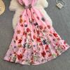 Summer Women Elegant Turn-down Collar Designer Print Long Midi Runway Party Shirt Dresses With Belt