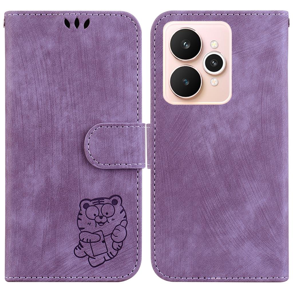 For Realme 15 Pro 5G/15 5G Wallet Case Tiger Imprint Leather Shockproof Phone Cover with Wrist Strap