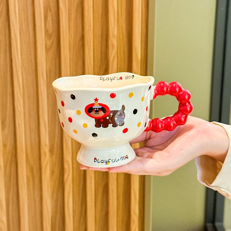 Super Beautiful Cup Cute Polka Dot Puppy Ceramic Mug Children's Milk Breakfast Cup Girl Birthday Gift