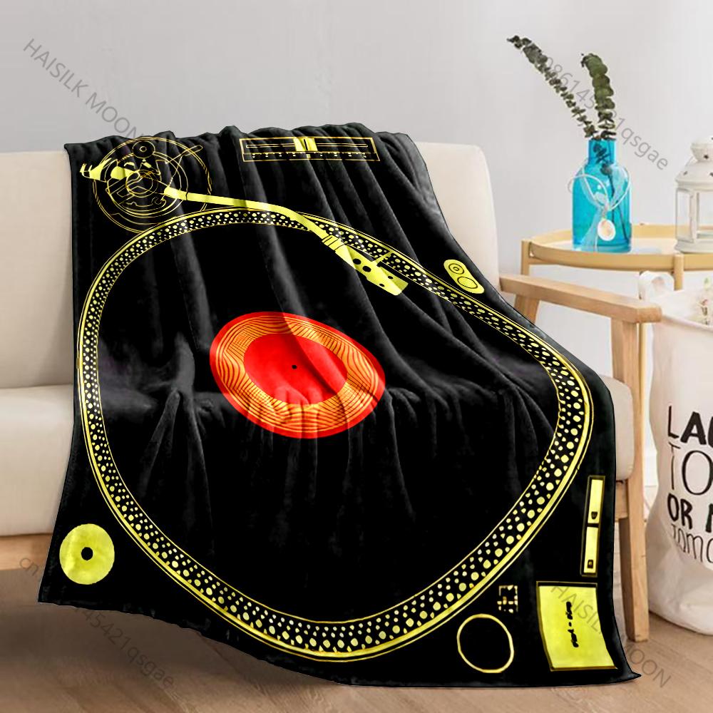 1PC Golden Vinyl Record Turntable Print Adult Children Warm Blankets Home Travel Car Soft Comfortable Suitable for All Seasons