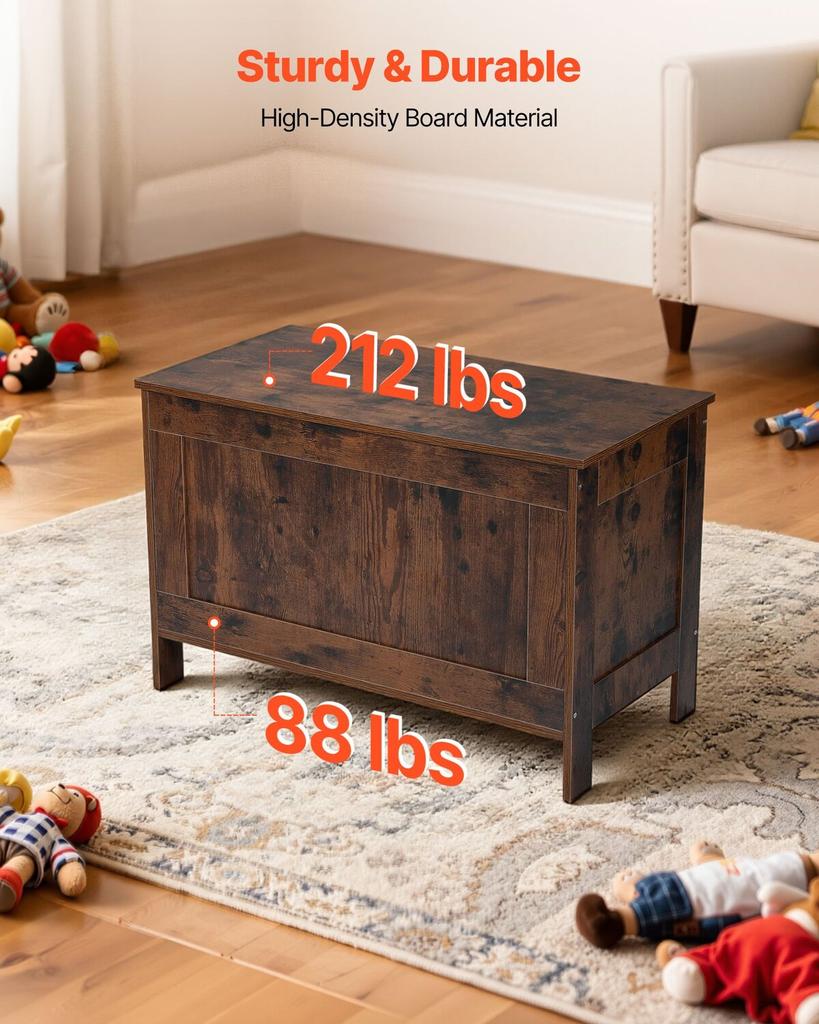Kids Storage Bench, Wooden Toy Box Chest, Large Storage Cabinet with Safety Hinge, Toddlers Retro Storage Bench for Playroom, Living Room or Entryway,