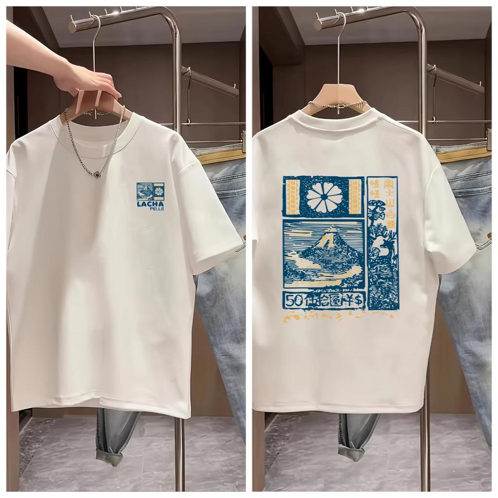 2026 Summer New Style Unisexs Cotton Casual ShortSleeved TShirt Featuring The Cherry Blossom Pattern Of Mount Fuji TShirt