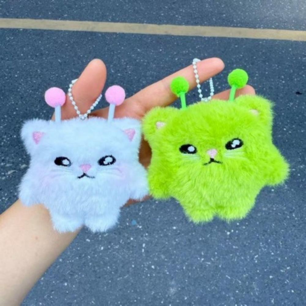 2PCS Cute Alien Cat Plush Keychain Kawaii Space Kitty Character Keyring Fan Collection Gift Accessories