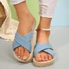 New Woven Imitation Hemp Rope Cross Slippers Summer Women's Versatile Flat-bottomed Beach Cool Slippers