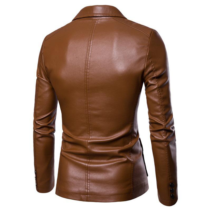 Men's Slim Fit Turn-Down Collar PU Blazer Leather Jacket