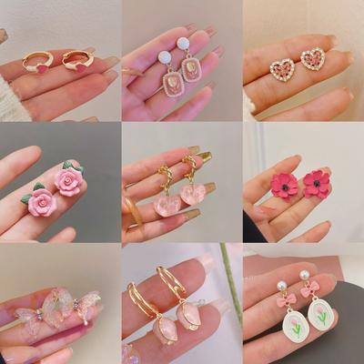 Rosa Süße Harz Blume Liebe Temperament Kleine High-End Ohrstecker